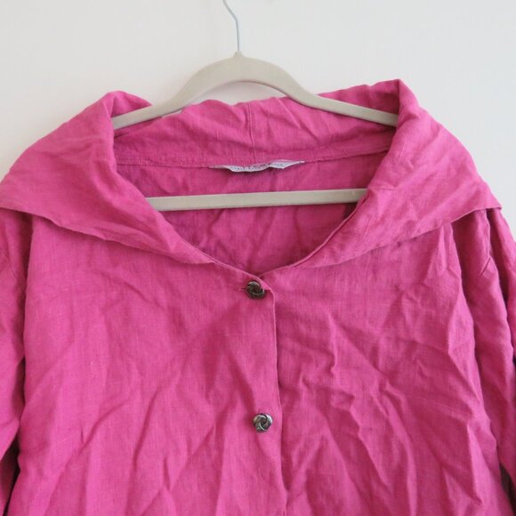 VINTAGE ITEMZ CHRIS BAUMGARTNER 100% Linen Cropped Button Top Pink Lagenlook - Picture 3 of 15